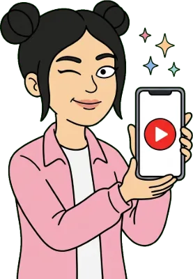 Cartoon Shorts editor Mochi Mae winking and holding a phone with a play button