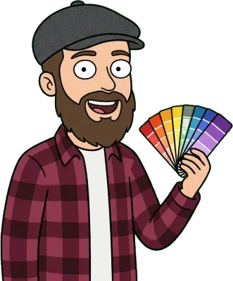 Cartoon colorist holding color swatches
