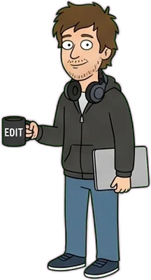 Cartoon video editor with a coffee mug